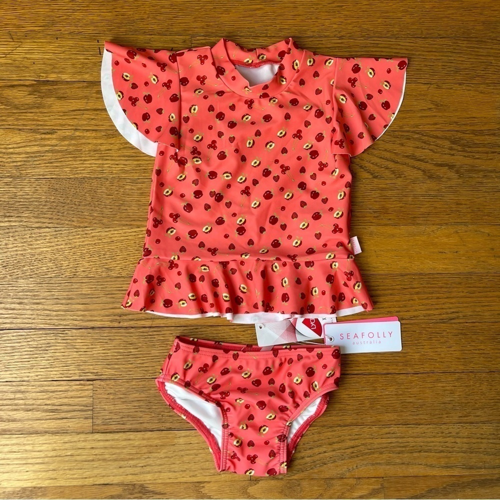 NEW Seafolly Fruit Punch Rashie Set Baby Swimsuit Peach Size 0 NWT